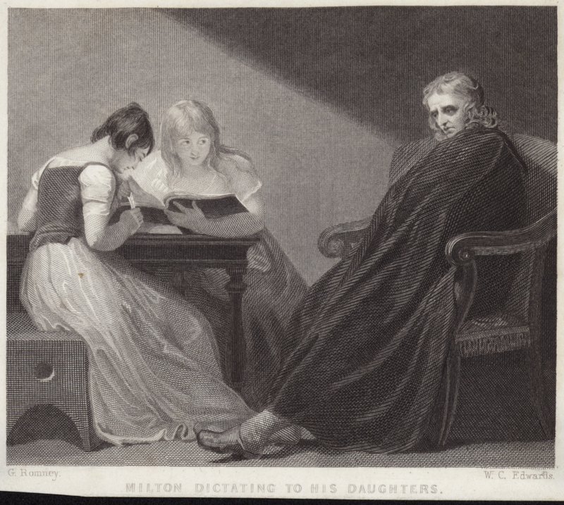 John Milton sanelemassa tyttärilleen tekijältä George Romney