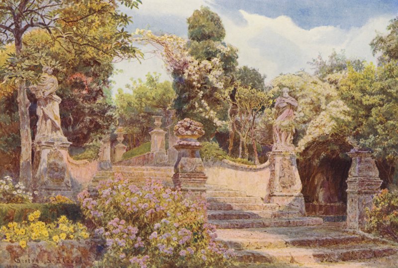 Italialaiset puutarhat: Villa Arson (värilitro): A Stairway, Villa Arson (värilitro) tekijältä George Samuel Elgood