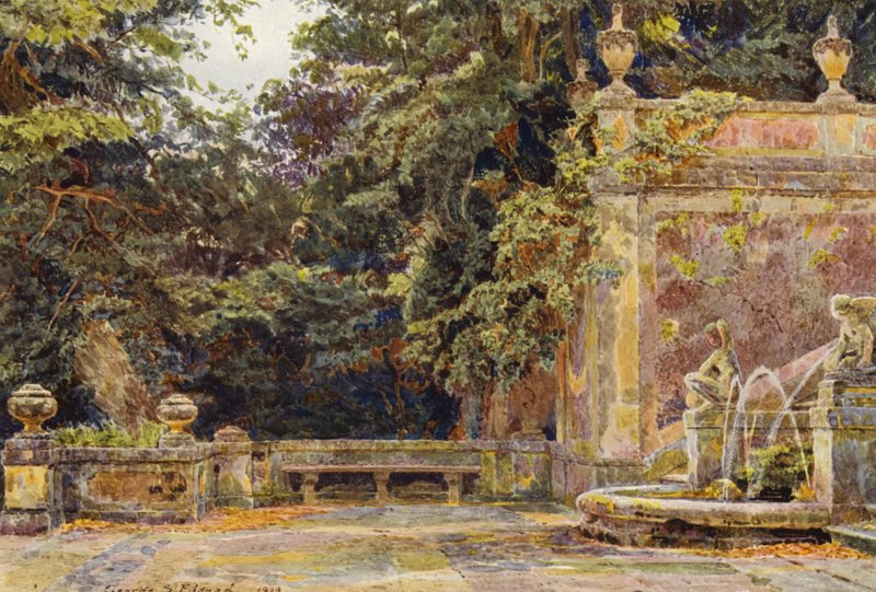 Italialaiset puutarhat: Villa Corsini (värilitro): Kaskadin juurella, Villa Corsini (värilitro) tekijältä George Samuel Elgood