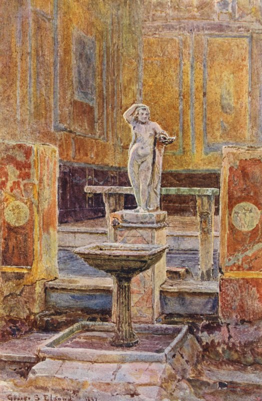 Italialaiset puutarhat: riippuvan parvekkeen talo, Pompeji (värilitro) tekijältä George Samuel Elgood
