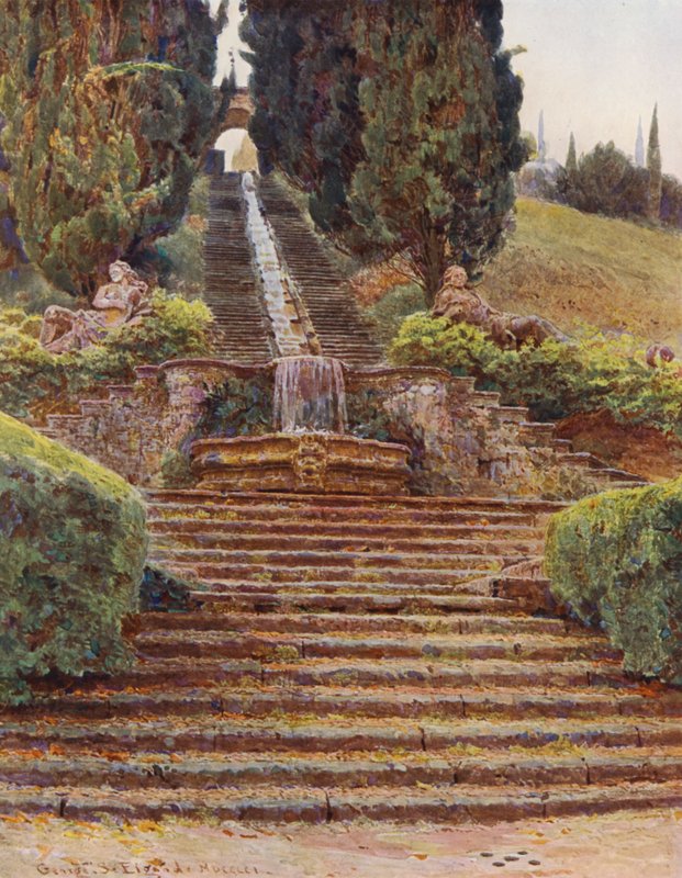 Italialaiset puutarhat: Villa Cicogna (värilitro). tekijältä George Samuel Elgood