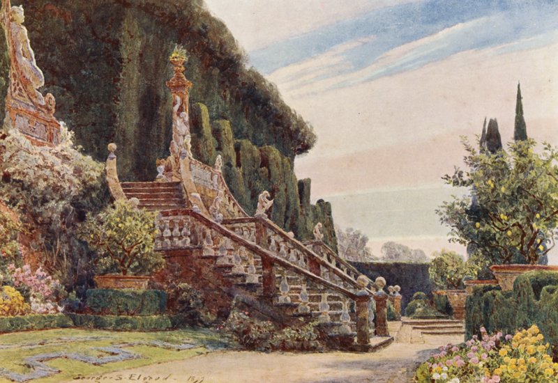 Italialaiset puutarhat: Villa Garzoni (värilitro): Suuri portaikko, Villa Garzoni (värilitro) tekijältä George Samuel Elgood
