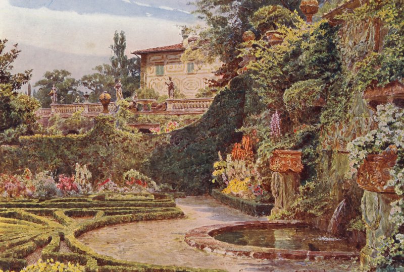 Italialaiset puutarhat: Villa Palmieri (värilitra): Palazzo Parterresta, Villa Palmieri (värilitra) tekijältä George Samuel Elgood