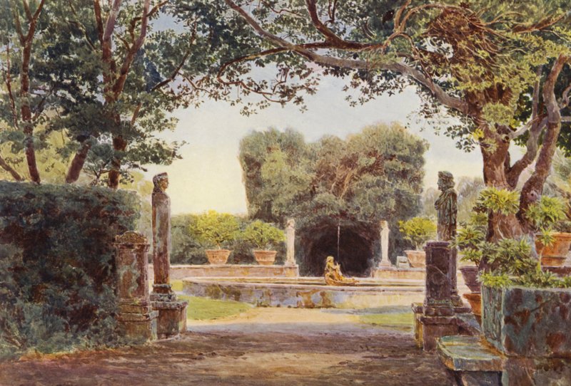 Italialaiset puutarhat: Piatti, The Bay Walk (värilitro). tekijältä George Samuel Elgood