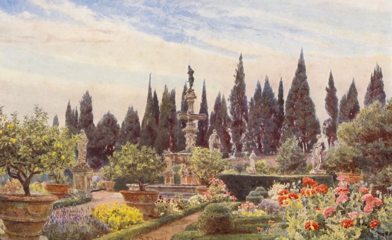 Italialaiset puutarhat: Villa Reale di Castello (värilitro) tekijältä George Samuel Elgood