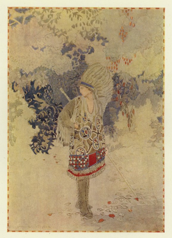 Glooskap käveli yksin meren rannalla (väri litho) tekijältä George Sheringham
