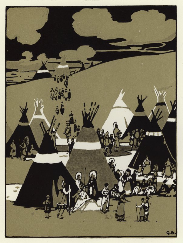 Illalla he tulivat leirille (väri litho) tekijältä George Sheringham
