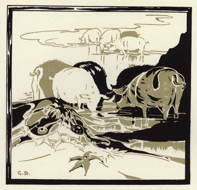 Siat tulivat murisemassa hiekan yli (väri litho) tekijältä George Sheringham