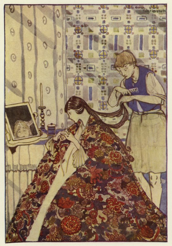 Sitten hän puki sisarensa hyviin vaatteisiin, pesi ja kampasi hänen hiuksensa (väri litho) tekijältä George Sheringham