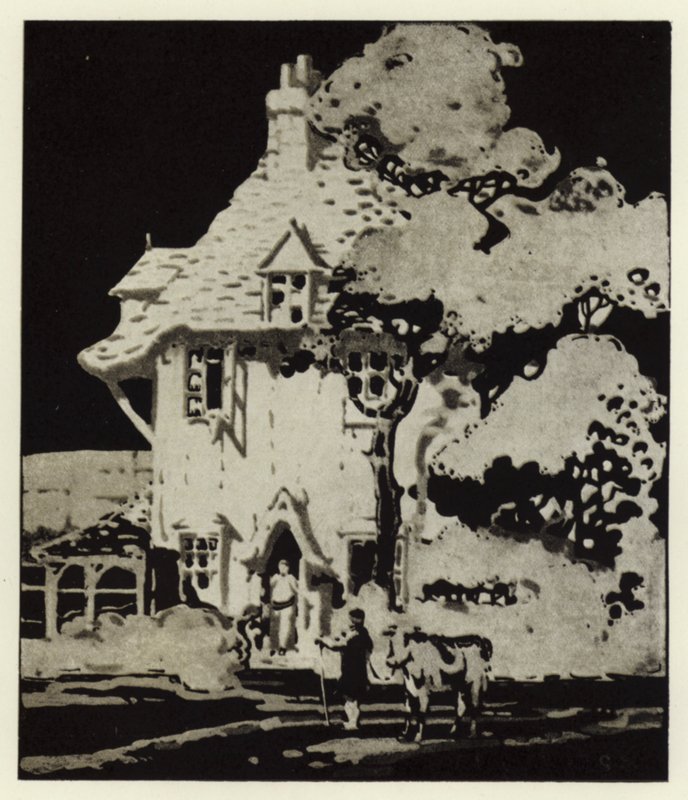 "Minne sinä menet lehmän kanssa?" (väri litho) tekijältä George Sheringham
