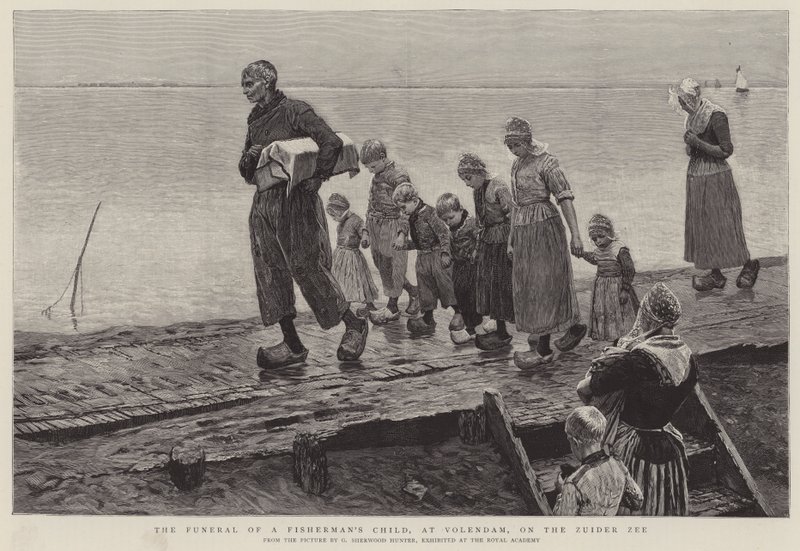Kalastajan lapsen hautajaiset Volendamissa Zuider Ze -kadulla tekijältä George Sherwood Hunter