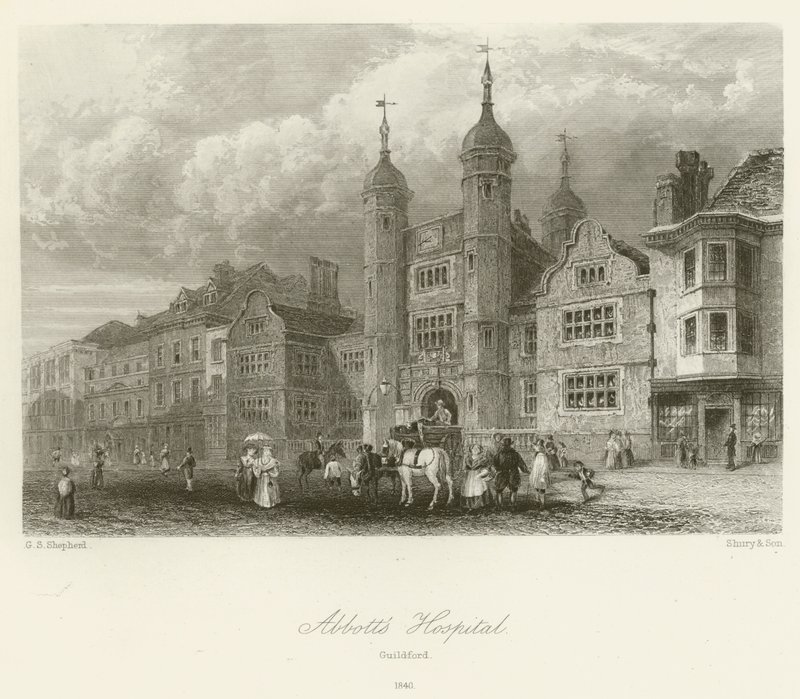 Abbotts Hospital, Guildford, 1840 tekijältä George Sidney after Shepherd