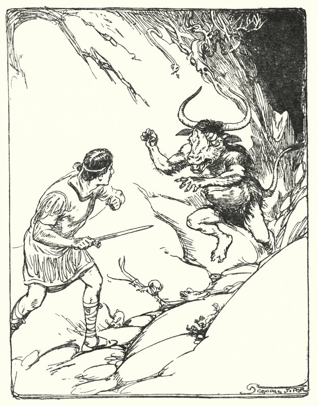 Theseus: "Hän ei ollut koskaan nähnyt niin outoa petoa" (litho) tekijältä George Soper