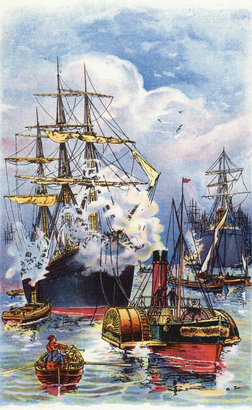 Kauppias hinataan ylös Thames-jokea (väri litho) tekijältä George Washington Lambert