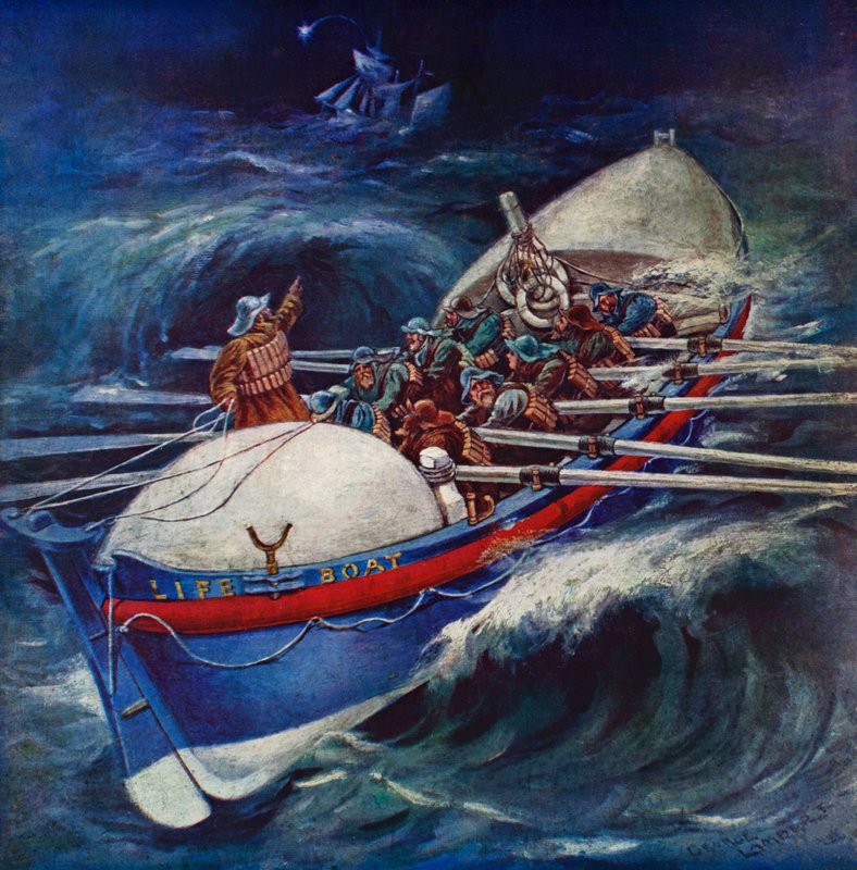 Pelastusvene yrittää pelastaa (väri litho) tekijältä George Washington Lambert