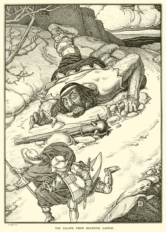 Escape from Doubting Castle (kaiverrus) tekijältä George Woolliscroft Rhead