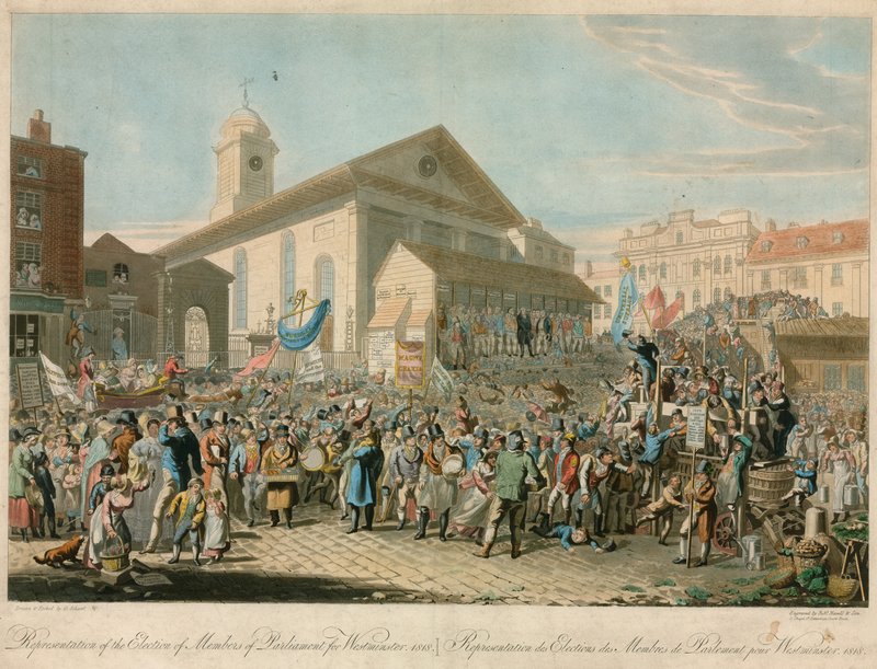 Edustus parlamenttivaaleista Westminsterissä, 1818 tekijältä George the Elder Scharf