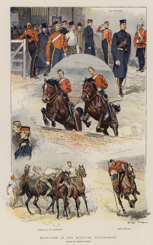 Harjoitukset sotilasturnauksessa (chromolitho) tekijältä Georges Bertin Scott