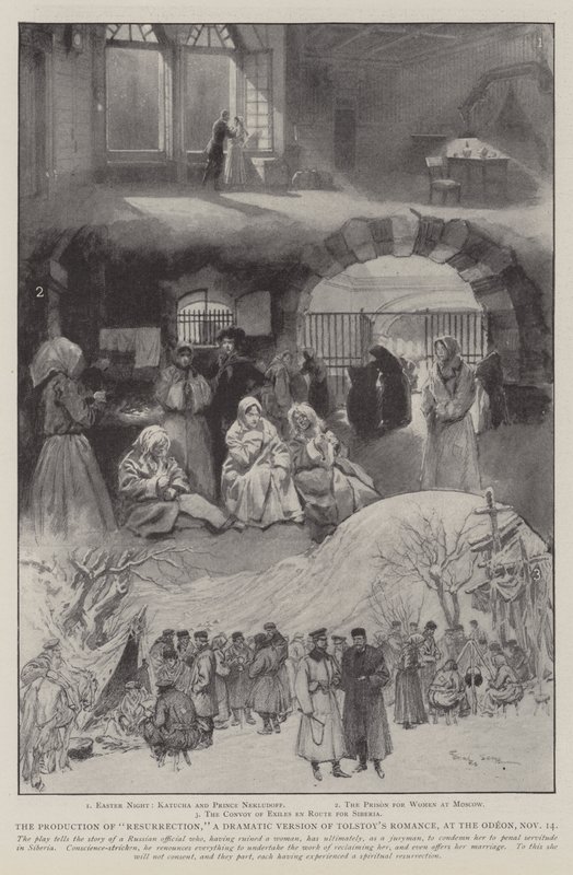 Tolstoin romaanin draamaversio "Ylösnousemus" esitetään Odeonissa 14. marraskuuta. tekijältä Georges Bertin Scott