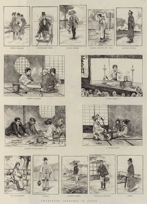 Hahmoluonnokset Japanissa tekijältä Georges Ferdinand Bigot