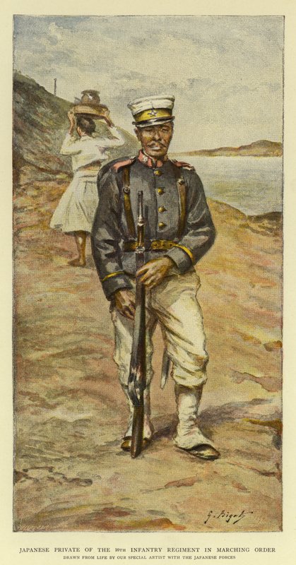 10. jalkaväkirykmentin japanilainen sotilas marssijärjestyksessä tekijältä Georges Ferdinand Bigot
