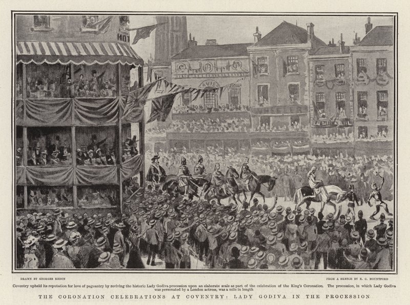 Coronation Celebration Coventryssa, Lady Godiva kulkue lithossa tekijältä Georges Redon
