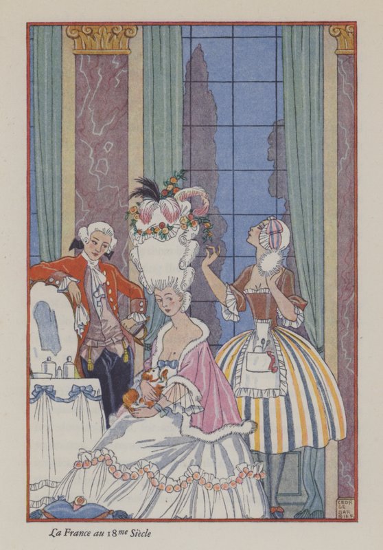 El romanç del perfum: França al segle XVIII (litografia en color)finès tekijältä Georges (after) Barbier