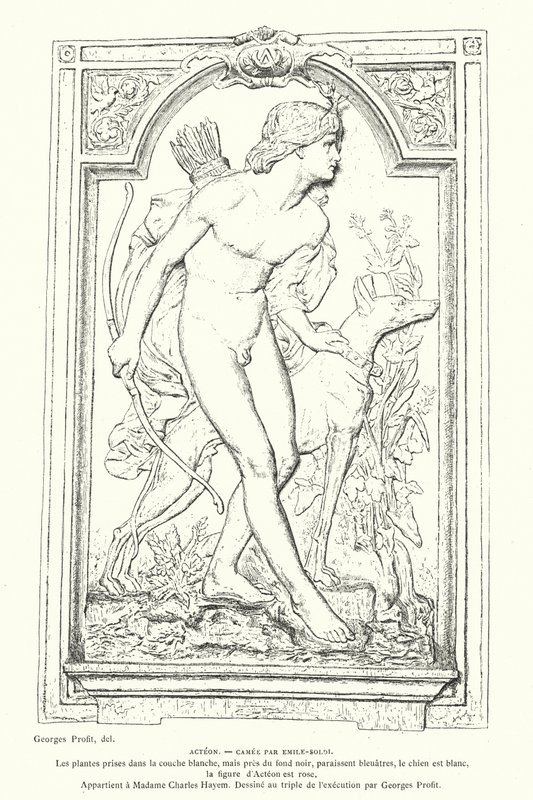 Actaeon, kreikkalaisen mytologian sankari, ranskalaisen kuvanveistäjä Emile Soldin cameo tekijältä Georges Ernest Profit