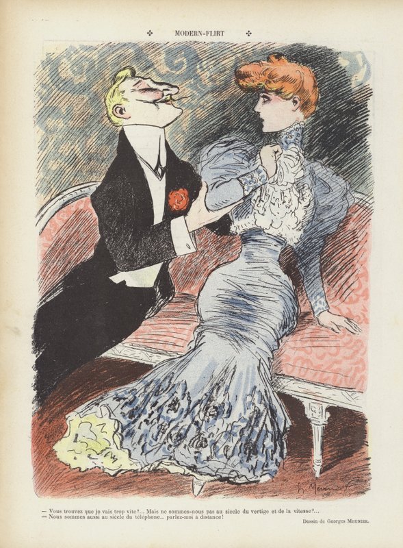 Moderni flirttailu. Kuvitus Le Rirelle tekijältä Georges Meunier