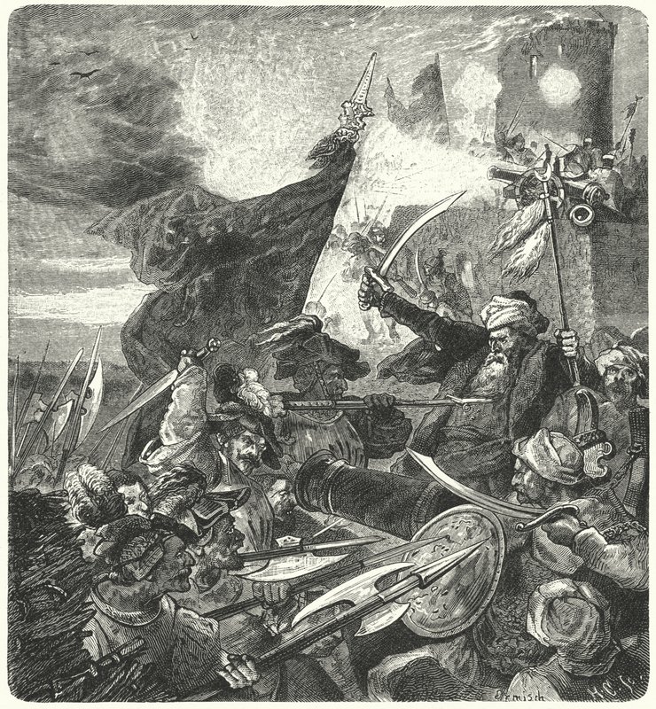 Unkarilaiset taistelevat turkkilaisia vastaan Szekesfehervarissa, 1593 tekijältä German School