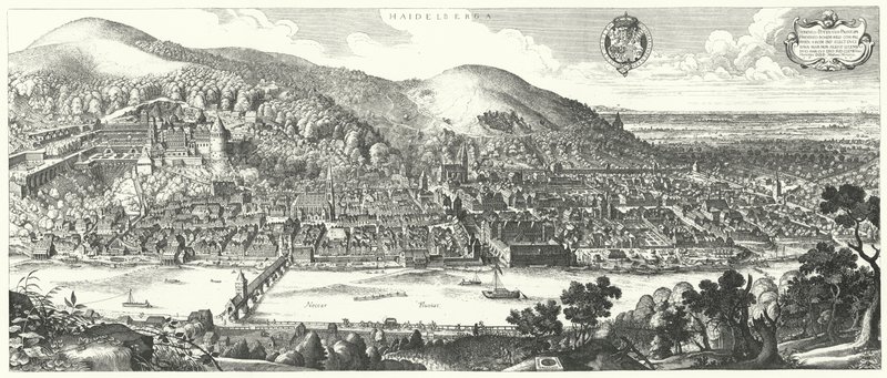 Näkymä Heidelbergistä vuonna 1620 ennen sen tuhoa 30-vuotissodassa tekijältä German School