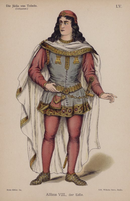 Alfonso VIII, aatelinen, Franz Grillparzerin teoksesta Die Judin von Toledo (Toledon juutalainen) (värilitho) tekijältä German School