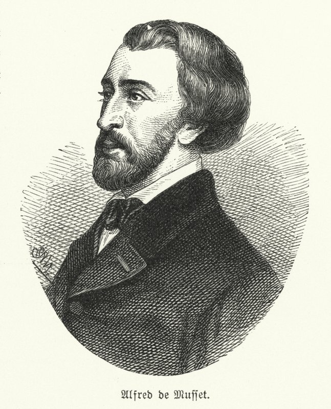 Alfred de Musset, ranskalainen näytelmäkirjailija, runoilija ja kirjailija (litho) tekijältä German School