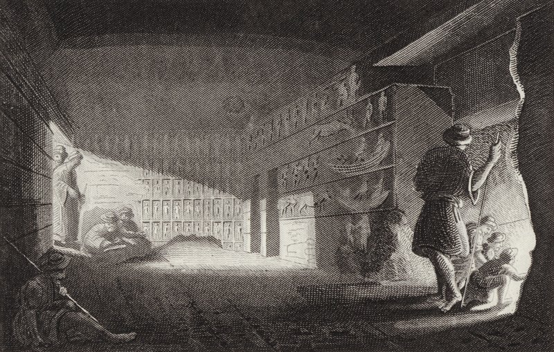 Muinainen egyptiläinen kalliokappeli, Gebel el-Silsila. Kuva Bilder-Atlasista (kaiverrus) tekijältä German School