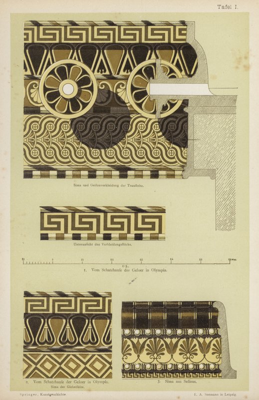 Antiikin Kreikan arkkitehtoninen koristelu (väri litho) tekijältä German School
