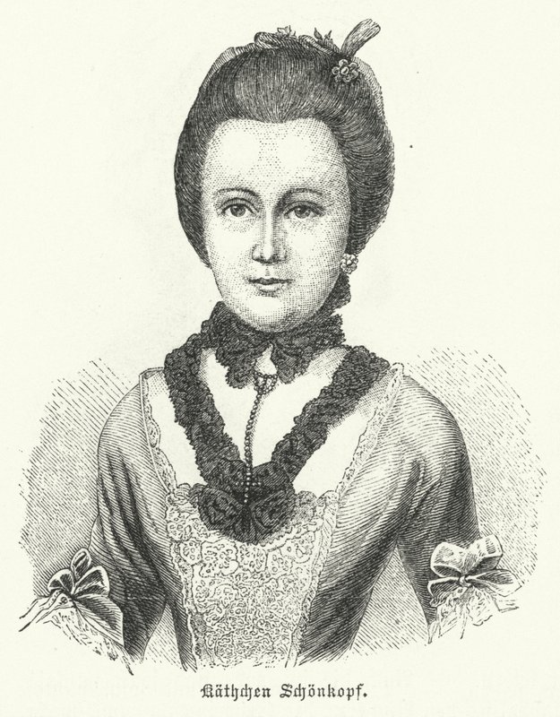Anna Katharina Schoenkopf (1746-1810), inspiraationa saksalaisen kirjailijan Johann Wolfgang Goethen rakkausrunoille Anttenlieder tekijältä German School
