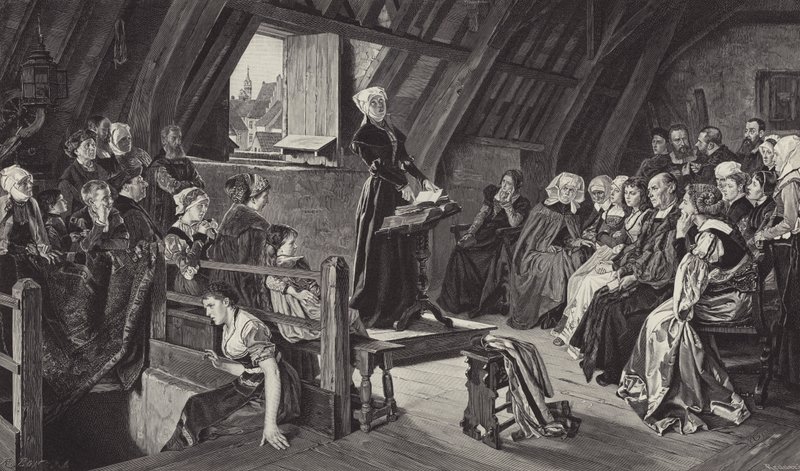 Anne Askew saarnaa luterilaista oppia tekijältä German School