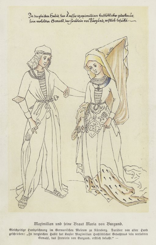 Itävallan arkkiherttua Maximilian ja hänen morsiamensa, Burgundin Maria (värilitho) tekijältä German School