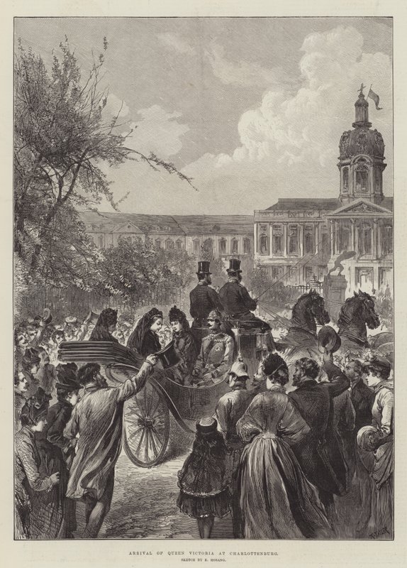 Kuningatar Victorian saapuminen Charlottenburgiin (kaiverrus) tekijältä German School