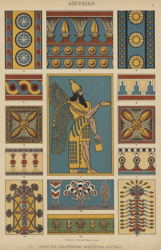 Assyrialainen, Maalaus, Monivärinen veistos, Keramiikka (väri litho) tekijältä German School