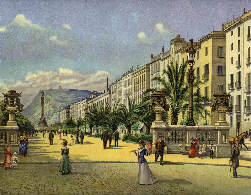 Barcelona, Paseo de Colon (chromolitho) tekijältä German School