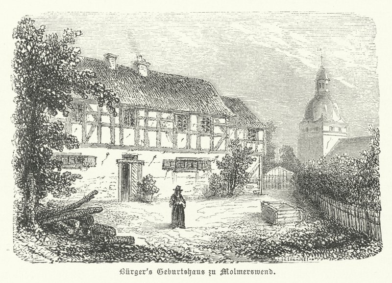 Saksalaisen runoilijan Gottfried August Buergerin syntymäpaikka Molmerswende (kaiverrus) tekijältä German School