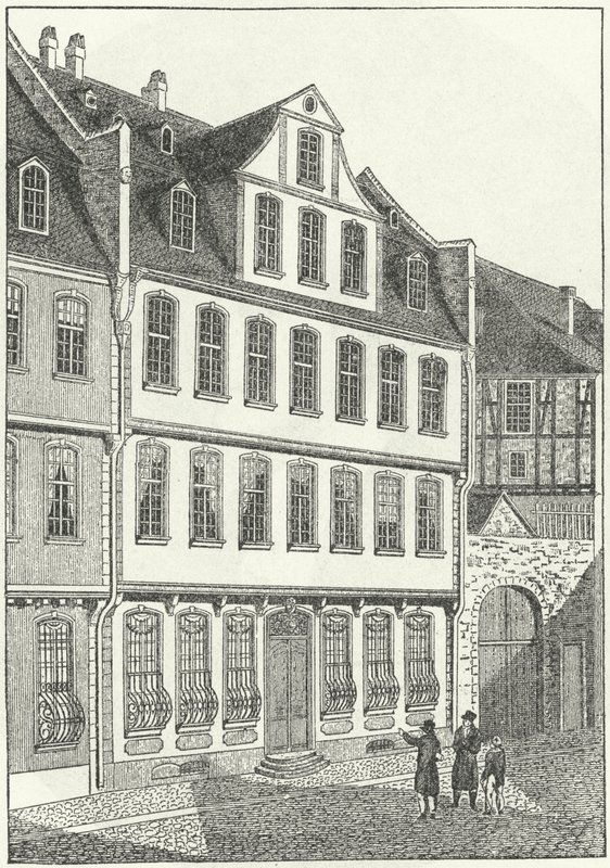 Saksalaisen kirjailijan ja valtiomiehen Johann Wolfgang von Goethen syntymäpaikka, Frankfurt, Saksa (kaiverrus) tekijältä German School