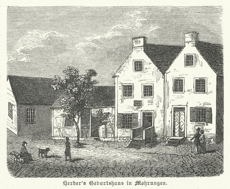 Birthplace of the German author, philosopher and Lutheran theologian Johann Gottfried von Herder, Mohrungen (engraving) tekijältä German School