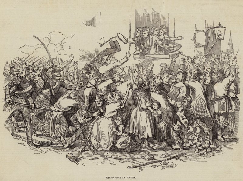 Bread Riots Stettinissä, Saksassa 24. huhtikuuta 1847 (kaiverrus) tekijältä German School