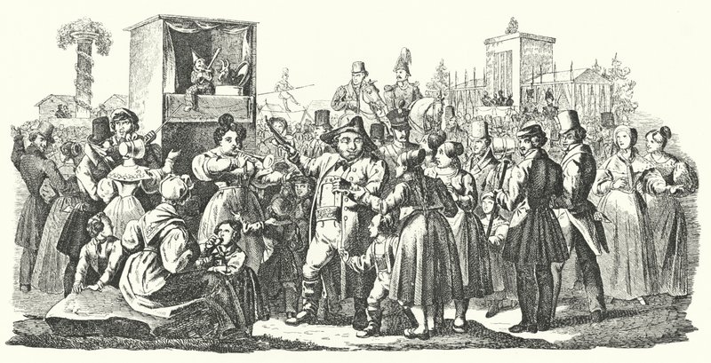 Karnevaali Stuttgartin alueella Cannstattissa, syksy 1835 (kaiverrus) tekijältä German School