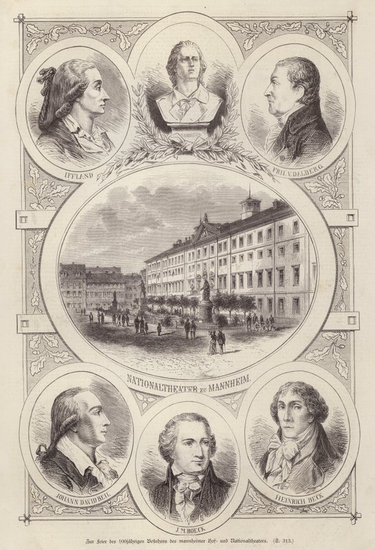 Tuomioistuimen ja kansallisteatterien satavuotisjuhla, Mannheim, Saksa (kaiverrus) tekijältä German School