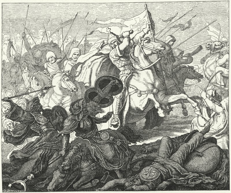 Charles Martel Poitiersin taistelussa, 732 (kaiverrus) tekijältä German School