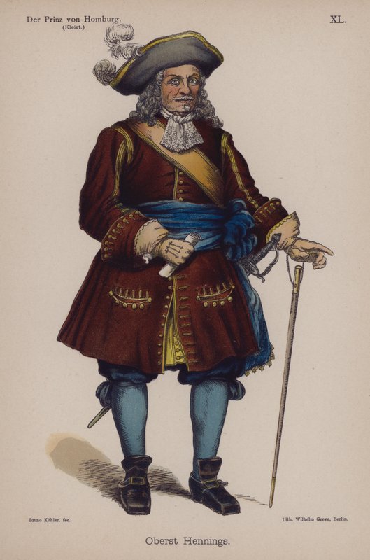 Eversti Hennings, kirjasta Der Prinz von Homburg (Homburgin prinssi), kirjoittanut Heinrich von Kleist (väri litho) tekijältä German School