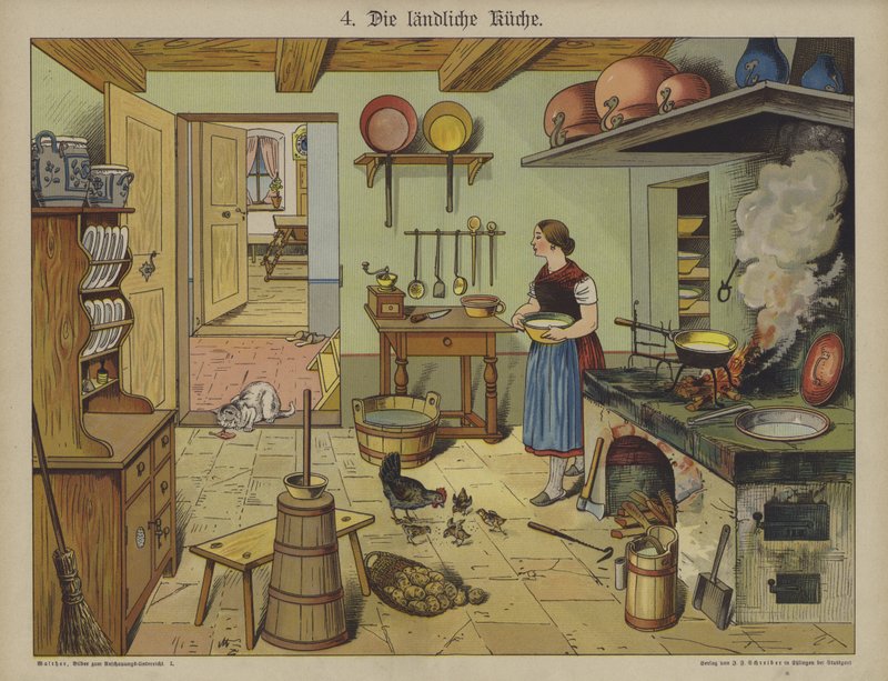 Maalaiskeittiö (väri litho) tekijältä German School
